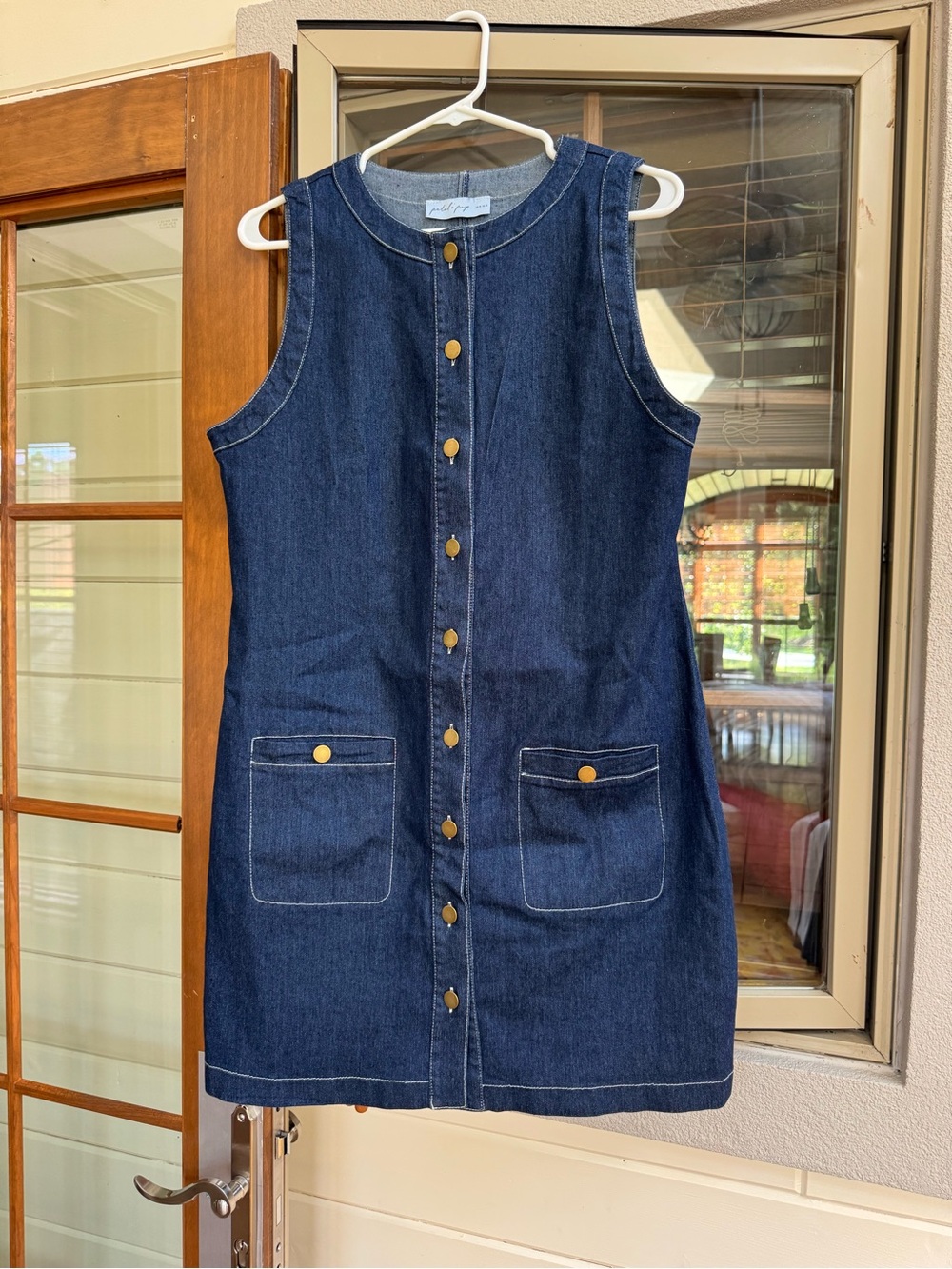 Petal & Pup Dark Blue Denim Button-Front Mini Dress with Gold Buttons